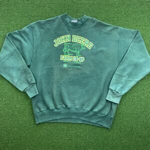 Vintage John Deere Faded Graphic Crewneck Farm Co Op Green Workwear Y2K Mens 3XL